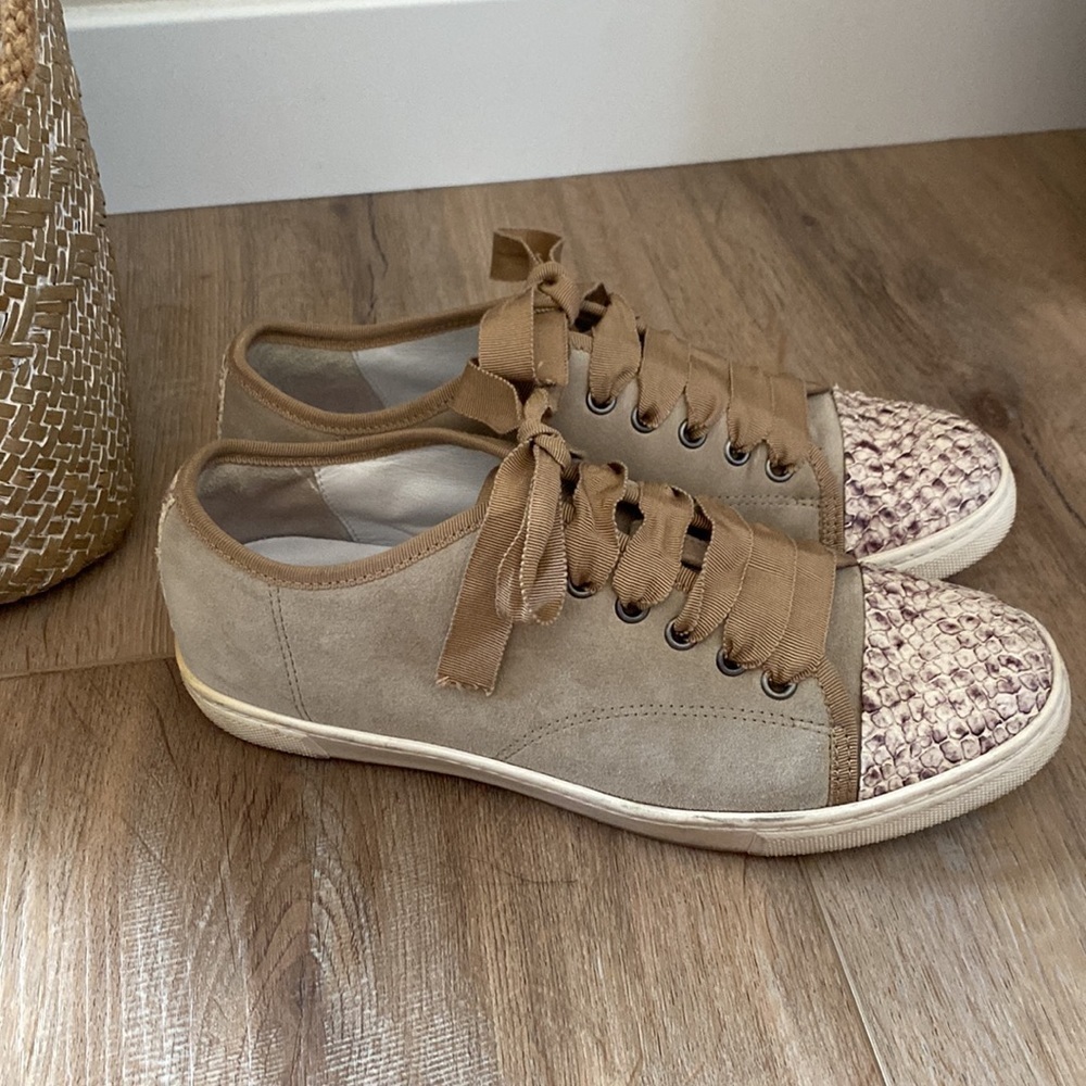 Lanvin Suede And Python Cap Toe Sneakers Size 37 … - image 6